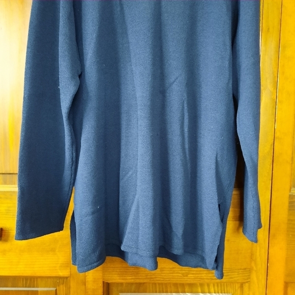 Eileen Fisher navy blue knit turtleneck sweater - Picture 3 of 10